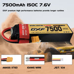 DXF Lipo Battery 2S HV 7.6V 7500mAh 150C GoldSeries Graphene Softcase with EC5 / T / TRX / XT60 / XT90 / XT150 / Q8s Plug for RC 1/8 1/10 Buggy Truck Car Off-Road Drone