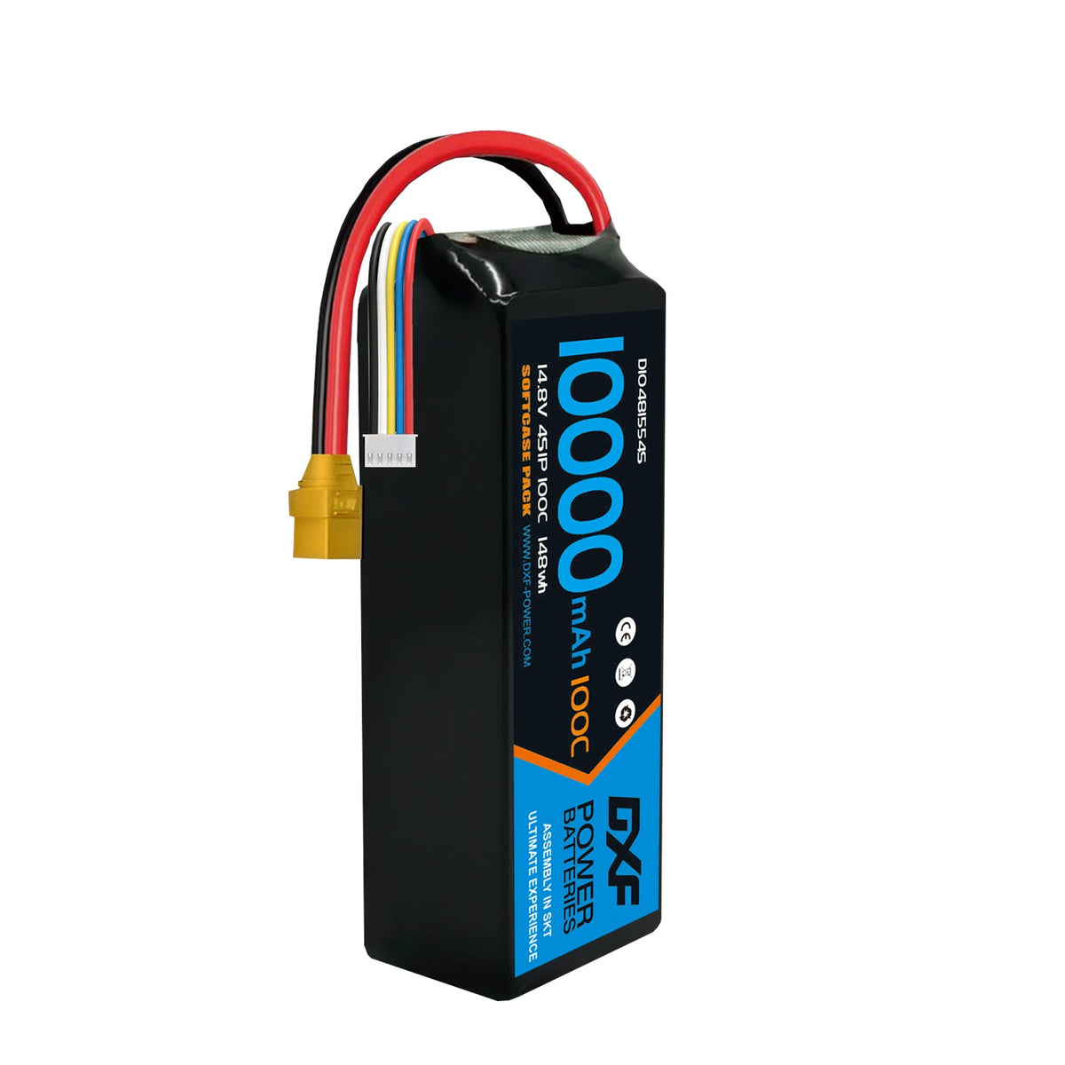 DXF 4S 14.8V 10000mAh 100C Graphene Softcase LiPo Battery with XT90 & 10AWG Wire (1-6 Pack)