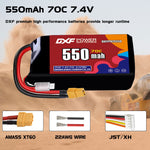 DXF LiPo Battery 2S 7.4V 550mAh 70C with PH2.0 / JST / XT30 / SM / XT60 / EC5 / XT90 for FPV Drone Whoop Micro Racing