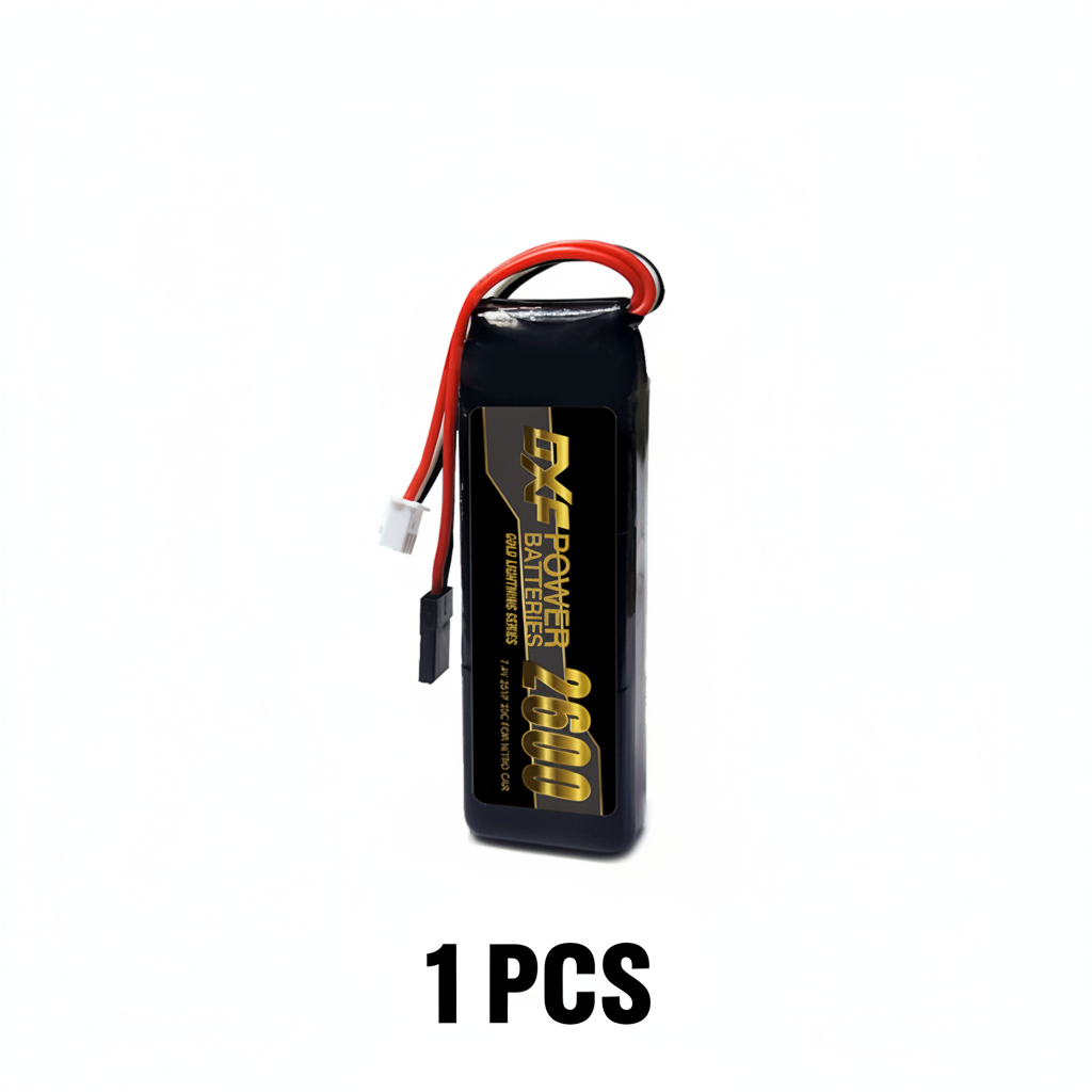 DXF 2S 7.4V 2600mAh 20C LiPo Receiver Battery Hardcase with Futaba Plug for Nitro RC Car Buggy Truggy (Multi-Pack Options)