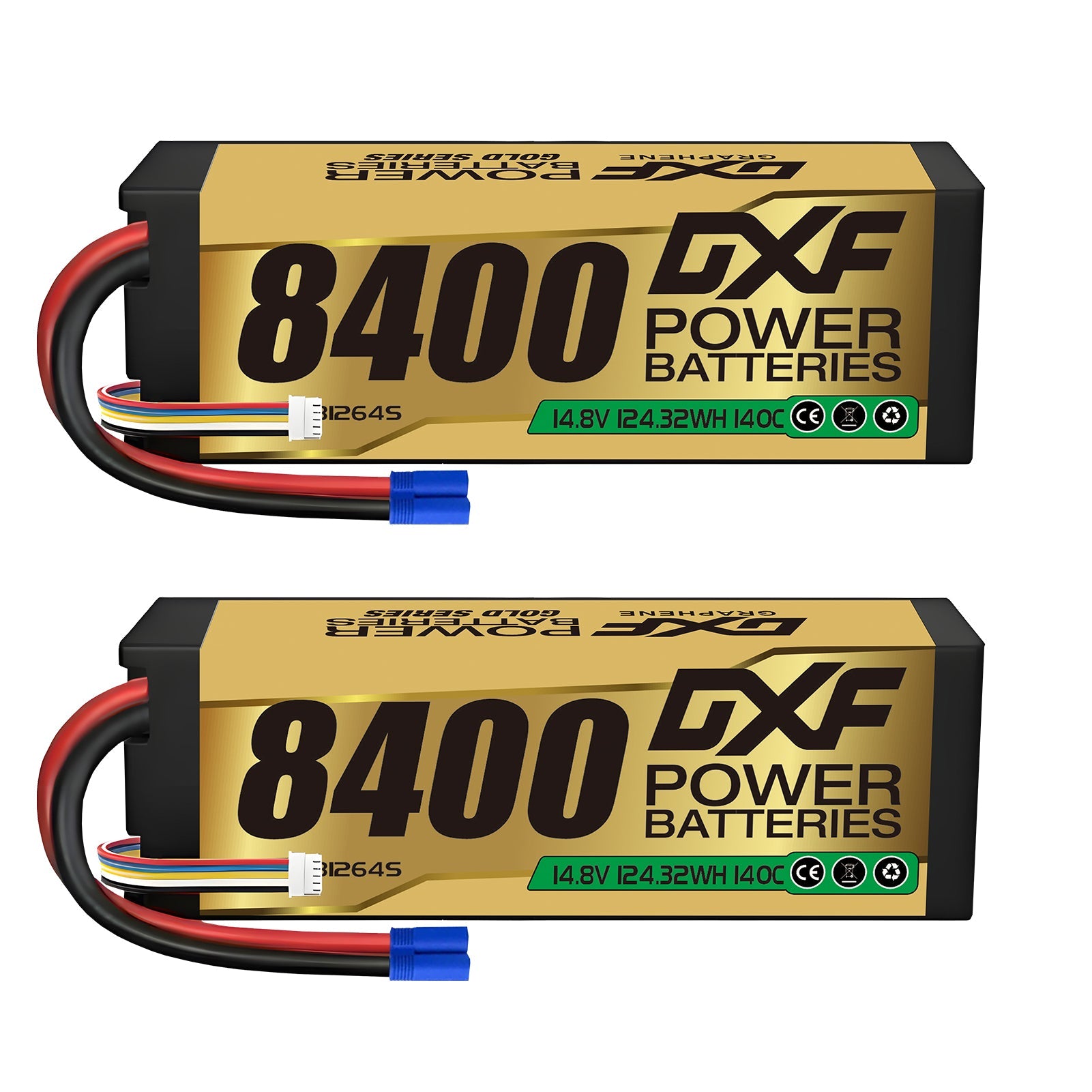 DXF 4S 14.8V 8400mAh 140C Graphene Hardcase LiPo Battery with EC5 & 10AWG Wire (1-6 Pack)