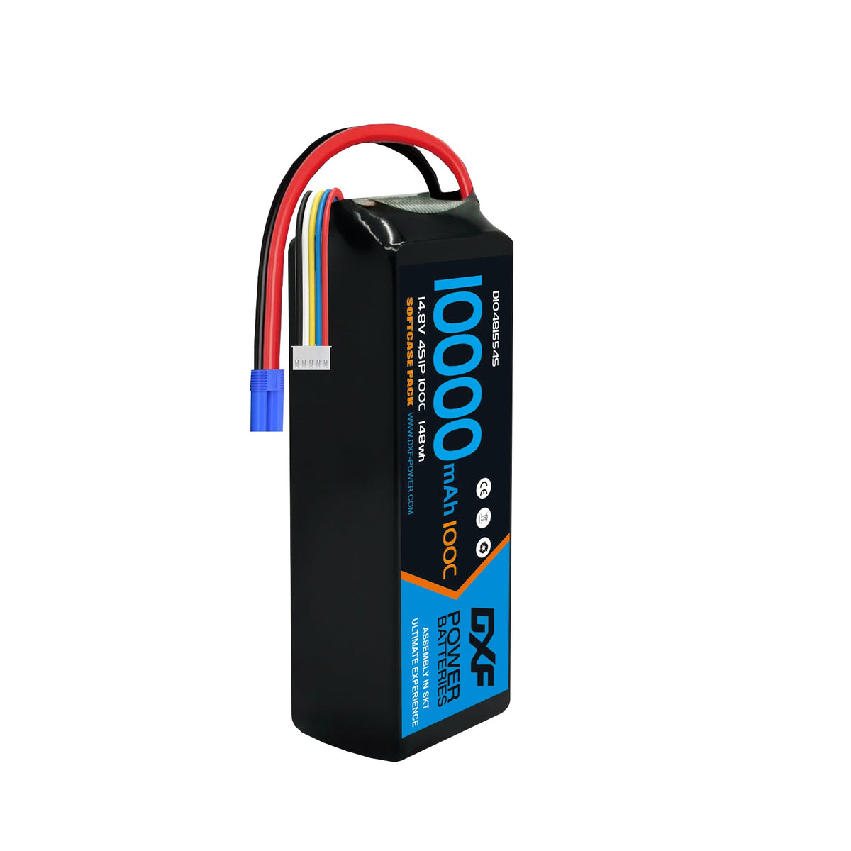 DXF 4S 14.8V 10000mAh 100C Graphene Softcase LiPo Battery with EC5 & 10AWG Wire (1-6 Pack)