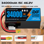 DXF SEMI-SOLID 12S 46.2V 34000mAh 15C Soft Case LiPo Battery with 8AWG Wire for Toy Cars, Boats, UAVs & Drones (1-6 Pack)