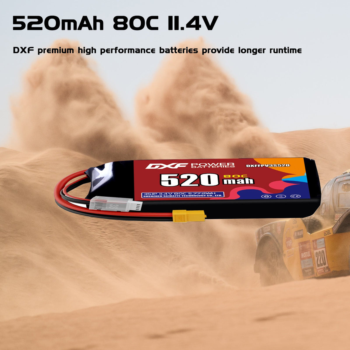 DXF LiPo Battery 3S HV 11.4V 520mAh 80C with PH2.0 / JST / XT30 / SM / XT60 / EC5 / XT90 for FPV Drone Whoop Micro Racing