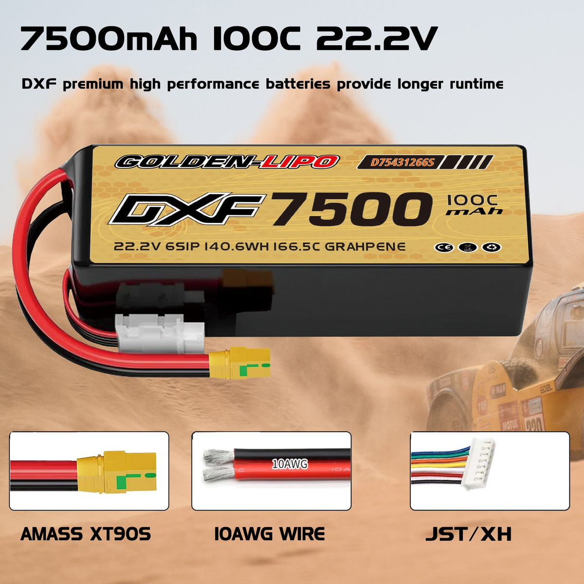 DXF Lipo Battery 6S 22.2V 7500mAh 100C Graphene Softcase with EC5 / T / TRX / XT60 / XT90 / XT150 / Q8s Plug for RC 1/8 1/10 Buggy Truck Car Off-Road Drone