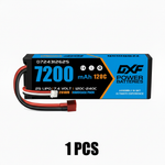 DXF 2S 7.4V 7200mAh 120C Hardcase LiPo Battery with 10AWG Deans for 1/10 1/8 RC Cars, Trucks, Buggies (2 & 4 Pack Available)