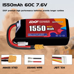 DXF LiPo Battery 2S HV 7.6V 1550mAh 60C with PH2.0 / JST / XT30 / SM / XT60 / EC5 / XT90 for FPV Drone Whoop Micro Racing
