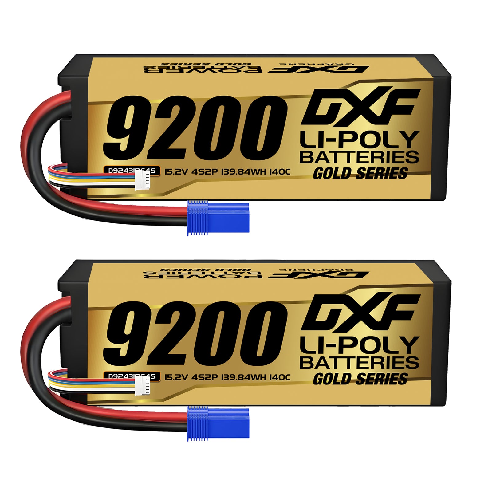DXF GoldSeries 4S HV 15.2V 9200mAh 140C Graphene Hardcase LiPo Battery with XT90 & 10AWG Wire (1-6 Pack)