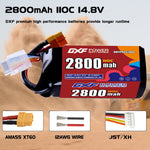 DXF LiPo Battery 4S 14.8V 2800mAh 110C with PH2.0 / JST / XT30 / SM / XT60 / EC5 / XT90 for FPV Drone Whoop Micro Racing