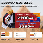 DXF 6S 22.2V 2200mAh 150C LiPo Battery for FPV Micro Drones (PH2.0 / JST / XT30 / SM / XT60 / EC5 / XT90 Options)