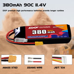 DXF 3S 11.4V 380mAh 90C LiPo Battery for FPV Micro Drones (PH2.0 / JST / XT30 / SM / XT60 / EC5 / XT90 Options)