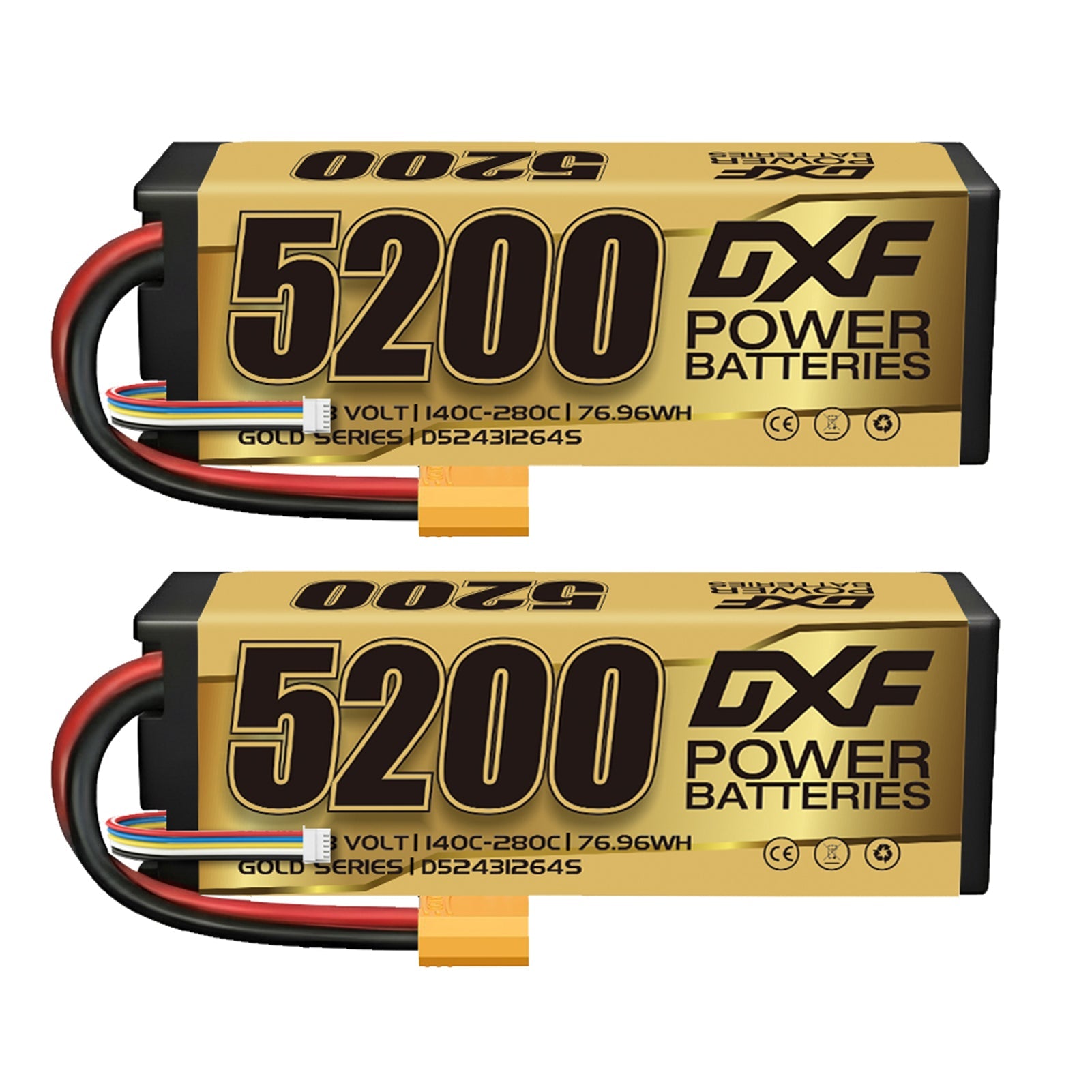 DXF LiPo Battery 4S 14.8V 5200mAh 140C Graphene Hardcase with EC5 / T / TRX / XT60 / XT90 / XT150 / Q8s Plug for RC 1/8 1/10 Buggy Truck Car Off-Road Drone