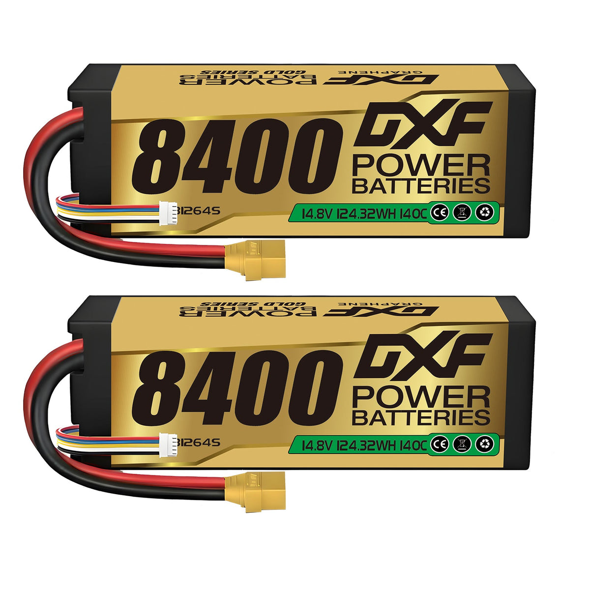 DXF LiPo Battery 4S 14.8V 8400mAh 140C Graphene Hardcase Gold with EC5 / T / TRX / XT60 / XT90 / XT150 / Q8s Plug for RC 1/8 1/10 Buggy Truck Car Off-Road Drone