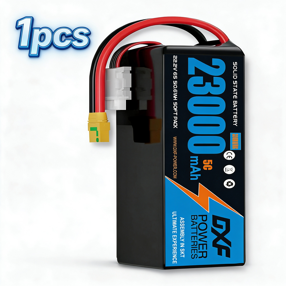 DXF SEMI-SOLID 6S 22.2V 23000mAh 5C Soft Case LiPo Battery with 8AWG Wire for Toy Cars, Toy Boats, UAVs & Drones (1-6 Pack)