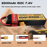 DXF Lipo Battery 2S 7.4V 6500mAh 150C Graphene Softcase with EC5 / T / TRX / XT60 / XT90 / XT150 / Q8s Plug for RC 1/8 1/10 Buggy Truck Car Off-Road Drone