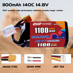 DXF 4S 14.8V 1100mAh 140C LiPo Battery for FPV Micro Drones (PH2.0 / JST / XT30 / SM / XT60 / EC5 / XT90 Options)