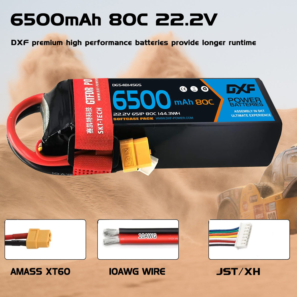 DXF Lipo Battery 6S 22.2V 6500mAh 80C Graphene Softcase with EC5 / T / TRX / XT60 / XT90 / XT150 / Q8s Plug for RC 1/8 1/10 Buggy Truck Car Off-Road Drone