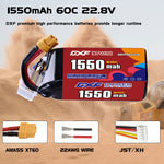 DXF LiPo Battery 6S HV 22.8V 1550mAh 60C with PH2.0 / JST / XT30 / SM / XT60 / EC5 / XT90 for FPV Drone Whoop Micro Racing