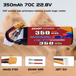 DXF LiPo Battery 6S HV 22.8V 350mAh 70C with PH2.0 / JST / XT30 / SM / XT60 / EC5 / XT90 for FPV Drone Whoop Micro Racing