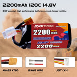 DXF 4S 14.8V 2200mAh 120C LiPo Battery for FPV Micro Drones (PH2.0 / JST / XT30 / SM / XT60 / EC5 / XT90 Options)