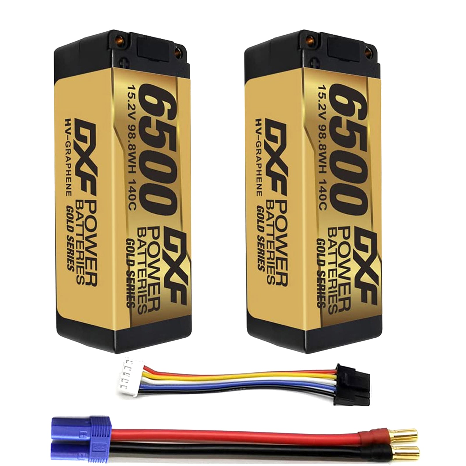 DXF Gold Series 4S HV 15.2V 6500mAh 140C Graphene LCG Hardcase LiPo with 5mm to EC5 & 10AWG Wire (1-6 Pack)