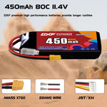 DXF LiPo Battery 3S HV 11.4V 450mAh 80C with PH2.0 / JST / XT30 / SM / XT60 / EC5 / XT90 for FPV Drone Whoop Micro Racing