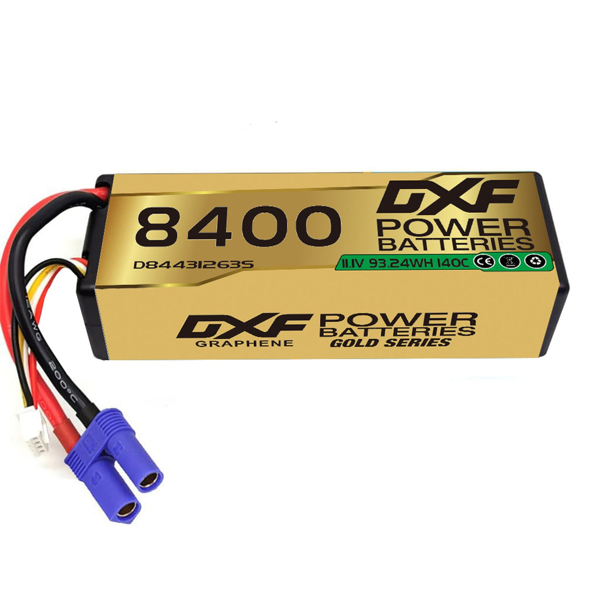 DXF LiPo Battery 3S 11.1V 8400mAh 140C Graphene Hardcase Gold with EC5 / T / TRX / XT60 / XT90 / XT150 / Q8s Plug for RC 1/8 1/10 Buggy Truck Car Off-Road Drone