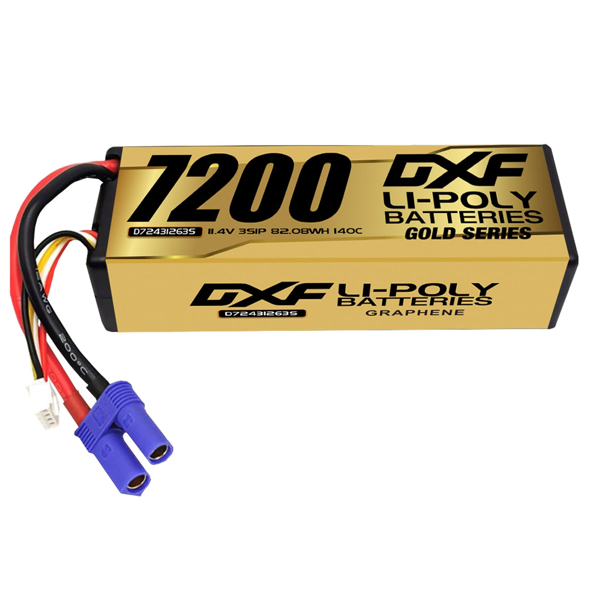 DXF LiPo Battery 3S HV 11.4V 7200mAh 140C Graphene Hardcase Gold with EC5 / T / TRX / XT60 / XT90 / XT150 / Q8s Plug for RC 1/8 1/10 Buggy Truck Car Off-Road Drone