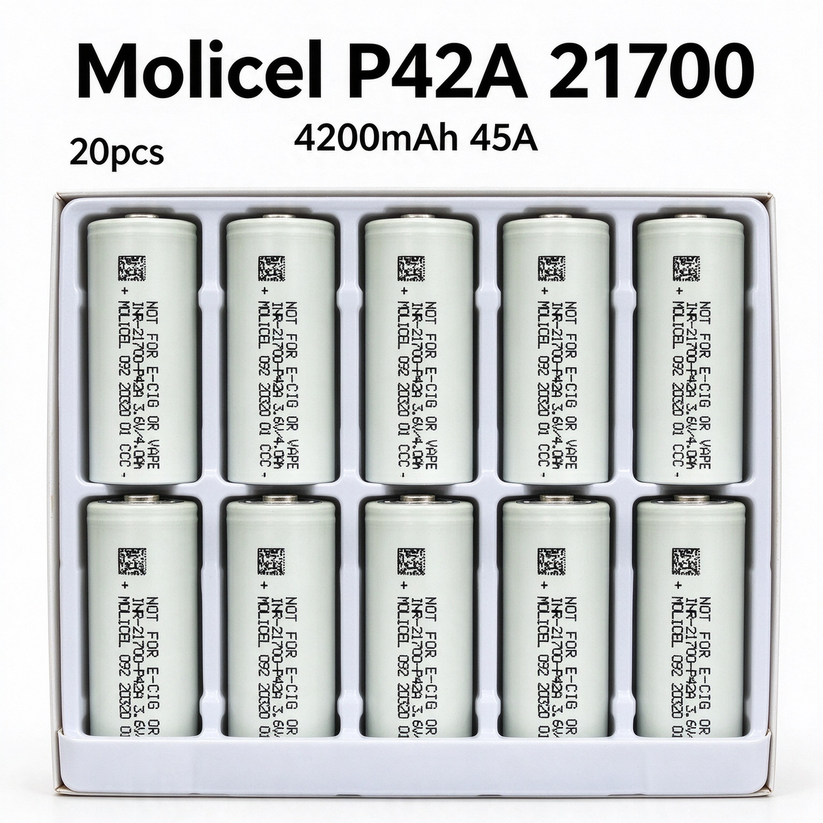 Molicel INR21700-P42A 4200mAh 45A Li-ion Battery for Power Tools, E-Bikes & DIY Battery Packs (1-100 PCS)