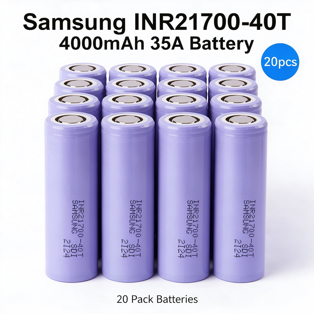 Samsung INR21700-40T 4000mAh 35A Li-ion Battery for Power Tools, E-Bikes & DIY Battery Packs (1-100 PCS)