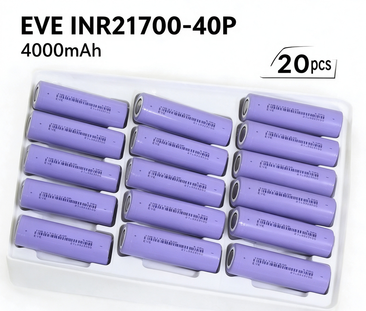 EVE INR21700-40P 4000mAh 40A Li-ion Battery for Power Tools, E-Bikes & DIY Battery Packs (1-100 PCS)
