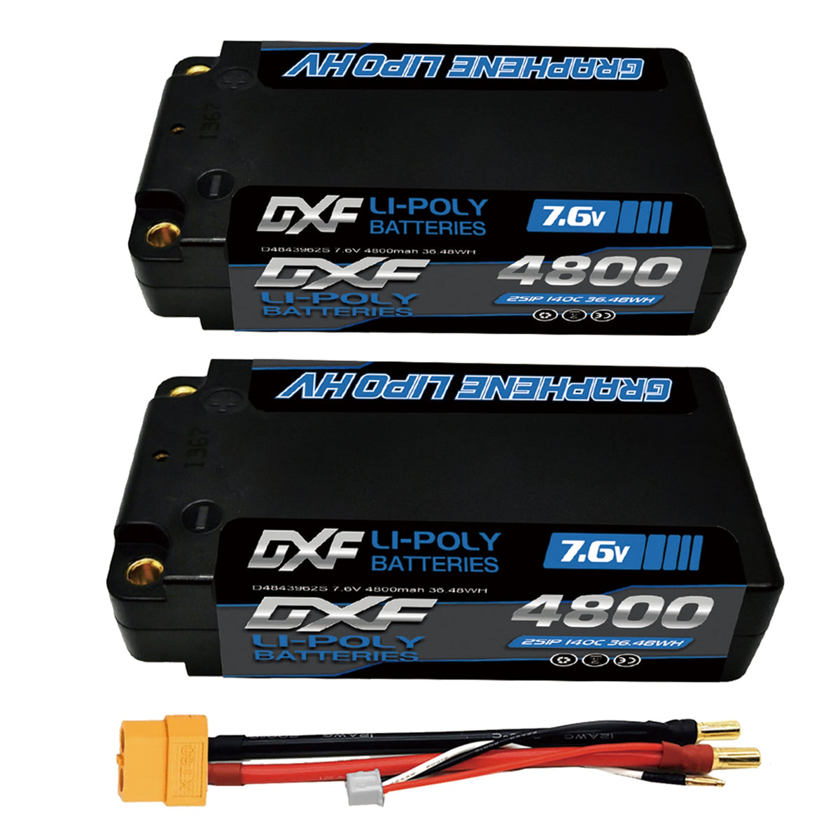 DXF LiPo Battery 2S HV 7.6V 4800mAh 140C Graphene Gray with 5mm Bullet / EC5 / T / TRX / XT60 / XT90 / XT150 / Q8s Plug for RC 1/10 Touring Car Racing