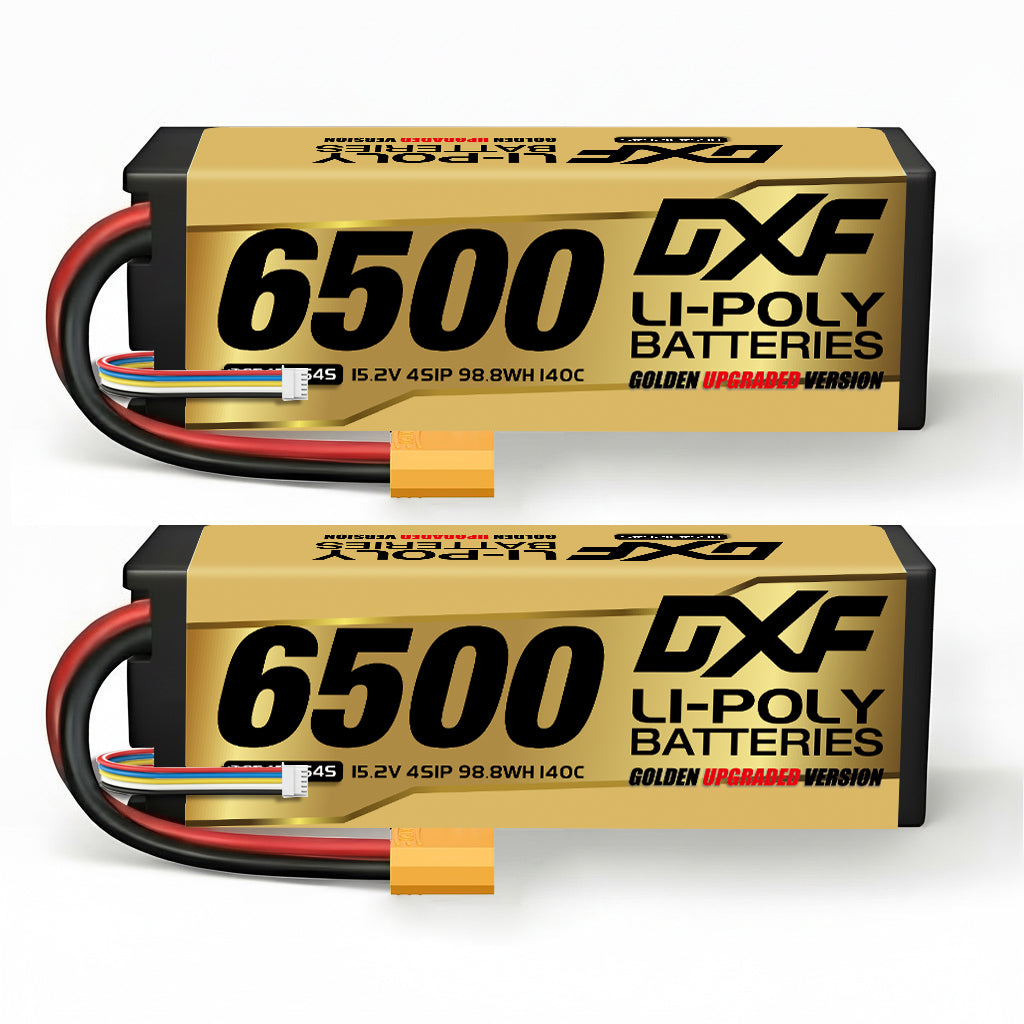 DXF Gold Series 4S HV 15.2V 6500mAh 140C Graphene Hardcase LiPo Battery with XT90 & 10AWG Wire (1-6 Pack)