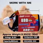 DXF 4S 15.2V 880mAh 150C LiPo Battery for FPV Micro Drones (PH2.0 / JST / XT30 / SM / XT60 / EC5 / XT90 Options)