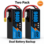 DXF 6S 22.8V 9400mAh 100C Soft Case LiPo Battery with 10AWG Wire for Toy Cars, Boats, UAVs & Drones (1-6 Pack)