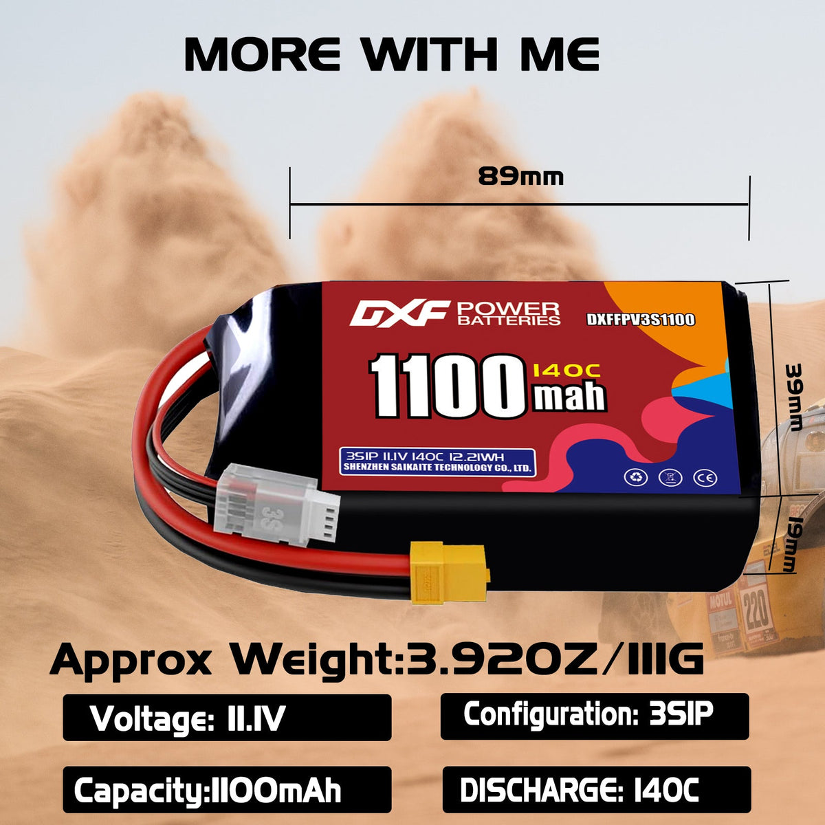 DXF 3S 11.1V 1100mAh 120C LiPo Battery for FPV Micro Drones (PH2.0 / JST / XT30 / SM / XT60 / EC5 / XT90 Options)