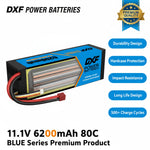 DXF 3S 11.1V 6200mAh 80C Graphene Hardcase LiPo Battery with Deans/T-Plug & 10AWG Wire (1-6 Pack)