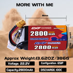 DXF 6S 22.2V 2800mAh 100C LiPo Battery for FPV Micro Drones (PH2.0 / JST / XT30 / SM / XT60 / EC5 / XT90 Options)