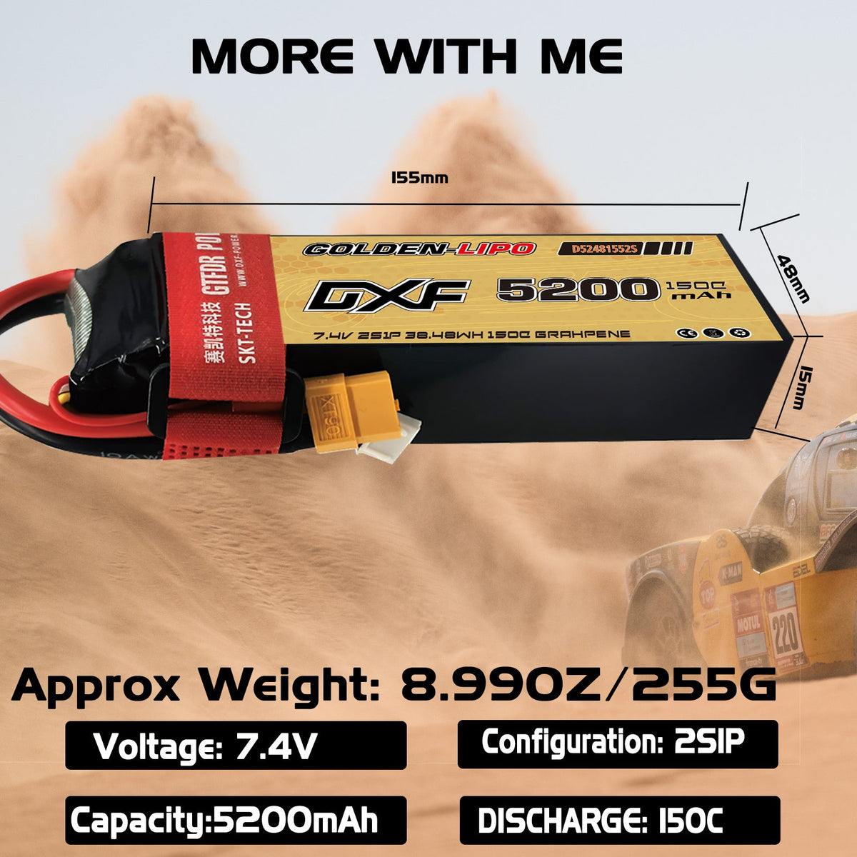 DXF Lipo Battery 2S 7.4V 5200mAh 150C Graphene Softcase with EC5 / T / TRX / XT60 / XT90 / XT150 / Q8s Plug for RC 1/8 1/10 Buggy Truck Car Off-Road Drone