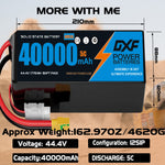 DXF SEMI-SOLID 12S 44.4V 40000mAh 5C Soft Case LiPo Battery with 8AWG Wire for Toy Cars, Boats, UAVs & Drones (1-6 Pack)