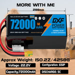 DXF 6S 22.2V 72000mAh 5C Soft Case LiPo Battery with 8AWG Wire for Toy Cars, Boats, UAVs & Drones (1-6 Pack)