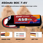 DXF LiPo Battery 2S 7.4V 450mAh 80C with PH2.0 / JST / XT30 / SM / XT60 / EC5 / XT90 for FPV Drone Whoop Micro Racing