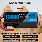 DXF 6S 22.2V 12000mAh 100C Soft Case LiPo Battery with 8AWG Wire for Toy Cars, Boats, UAVs & Drones (1-6 Pack)