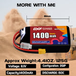 DXF 3S 11.1V 1400mAh 150C LiPo Battery for FPV Micro Drones (PH2.0 / JST / XT30 / SM / XT60 / EC5 / XT90 Options)
