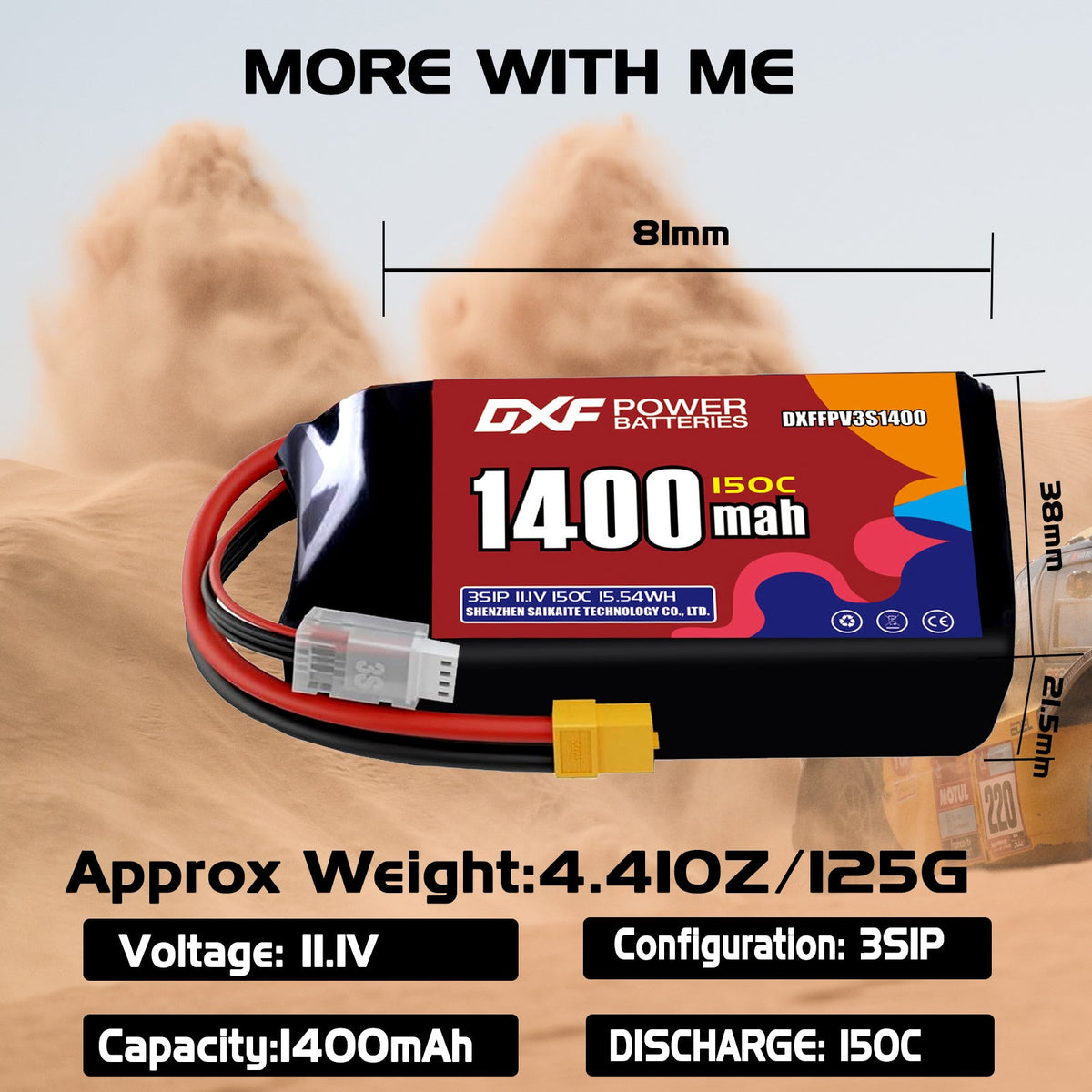 DXF 3S 11.1V 1400mAh 150C LiPo Battery for FPV Micro Drones (PH2.0 / JST / XT30 / SM / XT60 / EC5 / XT90 Options)