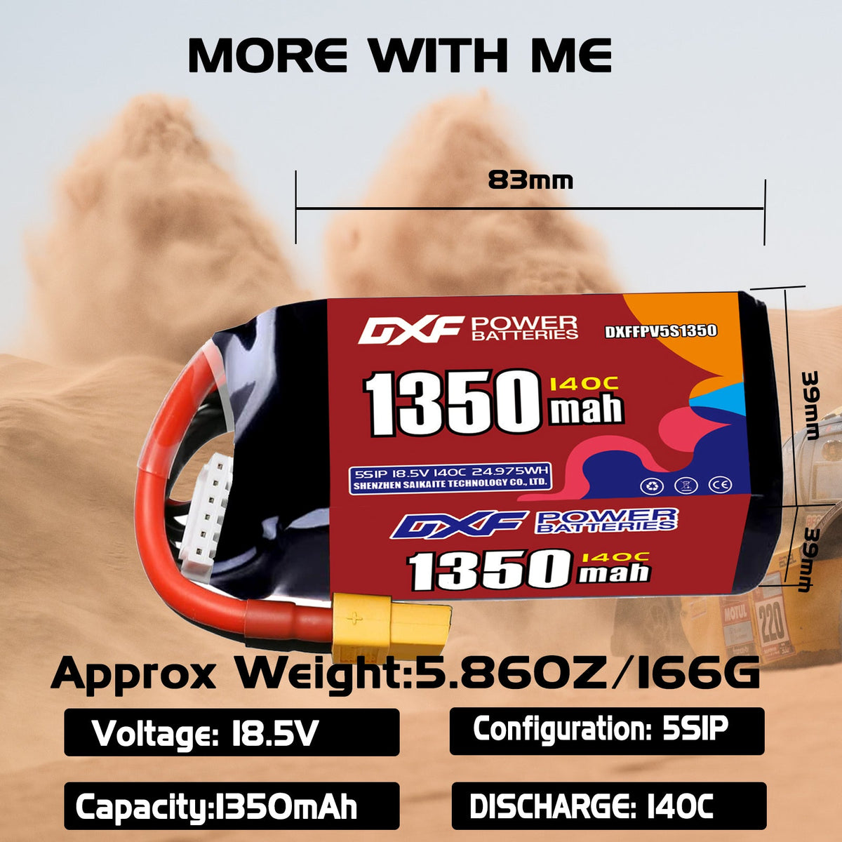 DXF 5S 18.5V 1350mAh 140C LiPo Battery for FPV Micro Drones (PH2.0 / JST / XT30 / SM / XT60 / EC5 / XT90 Options)