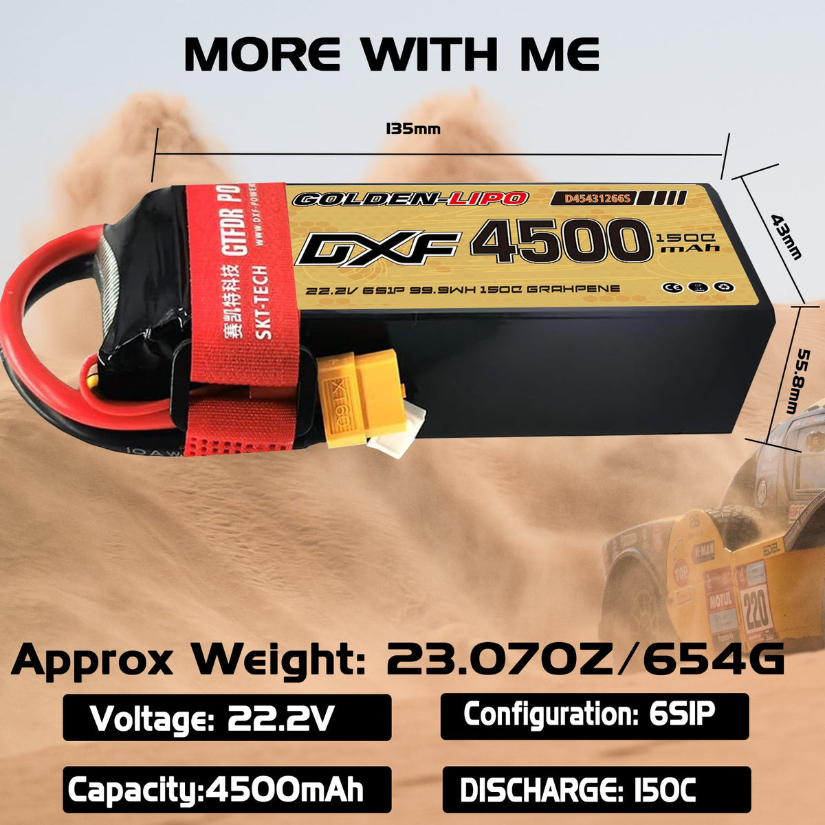 DXF Lipo Battery 6S 22.2V 4500mAh 150C GoldSeries Graphene Softcase with EC5 / T / TRX / XT60 / XT90 / XT150 / Q8s Plug for RC 1/8 1/10 Buggy Truck Car Off-Road Drone