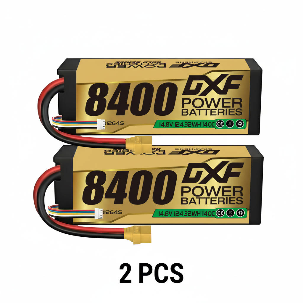 DXF 4S 14.8V 8400mAh 140C Graphene Hardcase LiPo Battery with XT90 & 10AWG Wire for RC Cars (1-6 Pack)