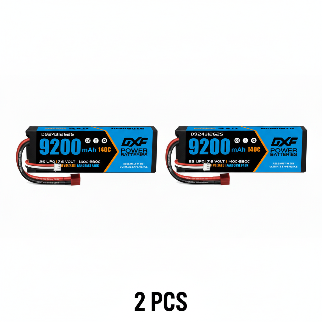 DXF 2S 7.6V 9200mAh 140C Hardcase LiPo Battery with 10AWG XT90 for 1/8 RC Cars, Boats, Trucks (2/4/6 Pack Available)