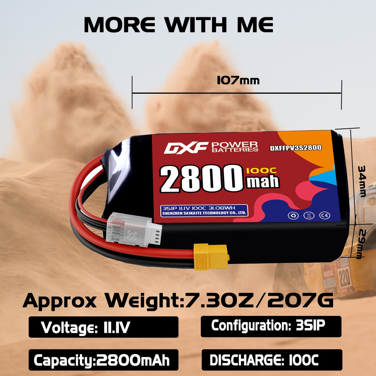 DXF 3S 11.1V 2800mAh 100C LiPo Battery for FPV Micro Drones (PH2.0 / JST / XT30 / SM / XT60 / EC5 / XT90 Options)